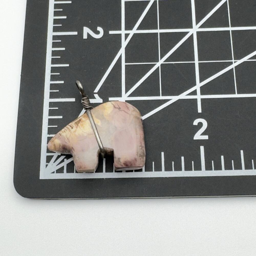 Sterling Silver Carved Jasper Bear Fetish Pendant Southwestern - Picture 4 of 5